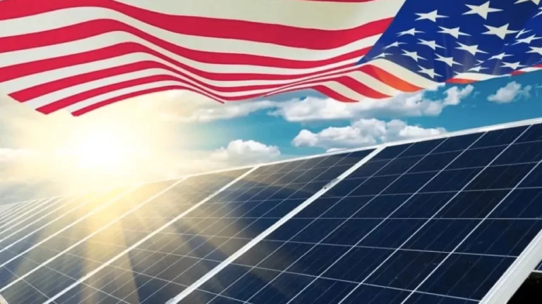 usa flag and solar panels